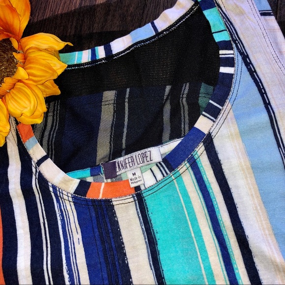 ❌SOLD❌🦋B2G1🦋NWT J Lo Mesh Hem Striped Tank MED - Picture 7 of 8